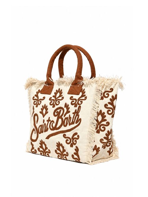 Borsa Vanity regular in canvas con ricamo coralli tufting Marrone Mc2 Saint Barth | VANI02409378L